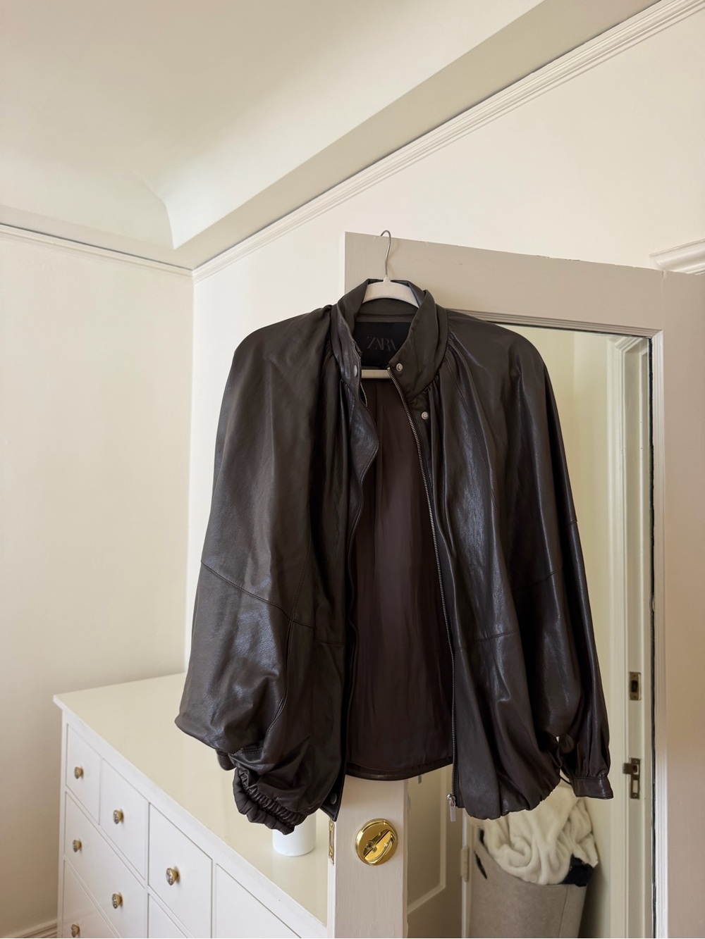 Zara Chocolate Brown Leather Bomber - Picture 3 of 3